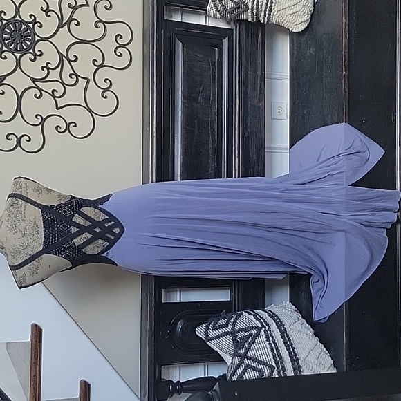 Gorgeous Free People Periwinkle & Black Crochet Maxi Dress S  Strappy Back - Picture 8 of 11